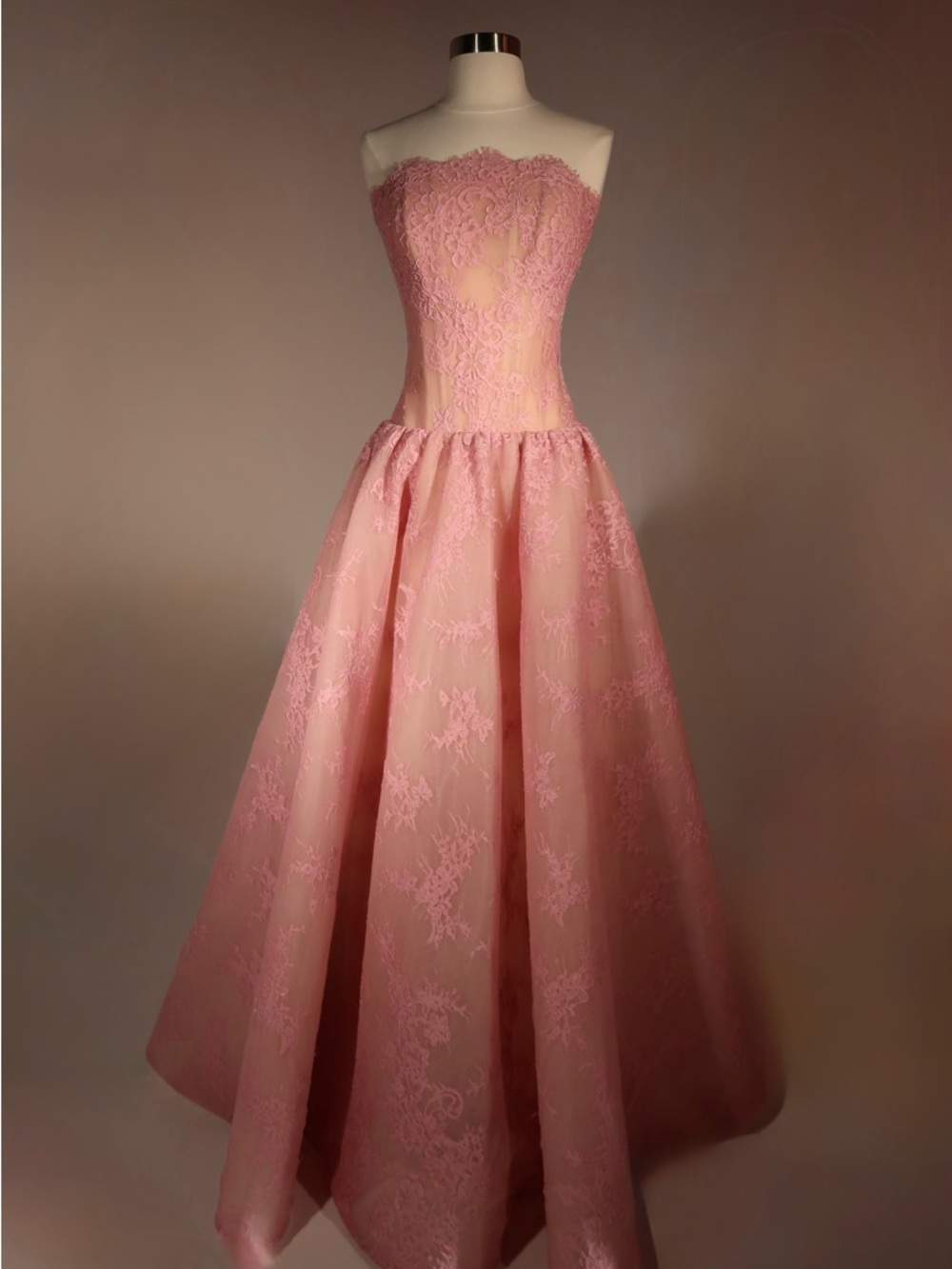 Strapless Pink Lace Maxi Dress